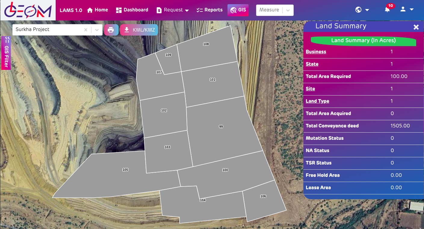 LAMS GIS parcel map screen