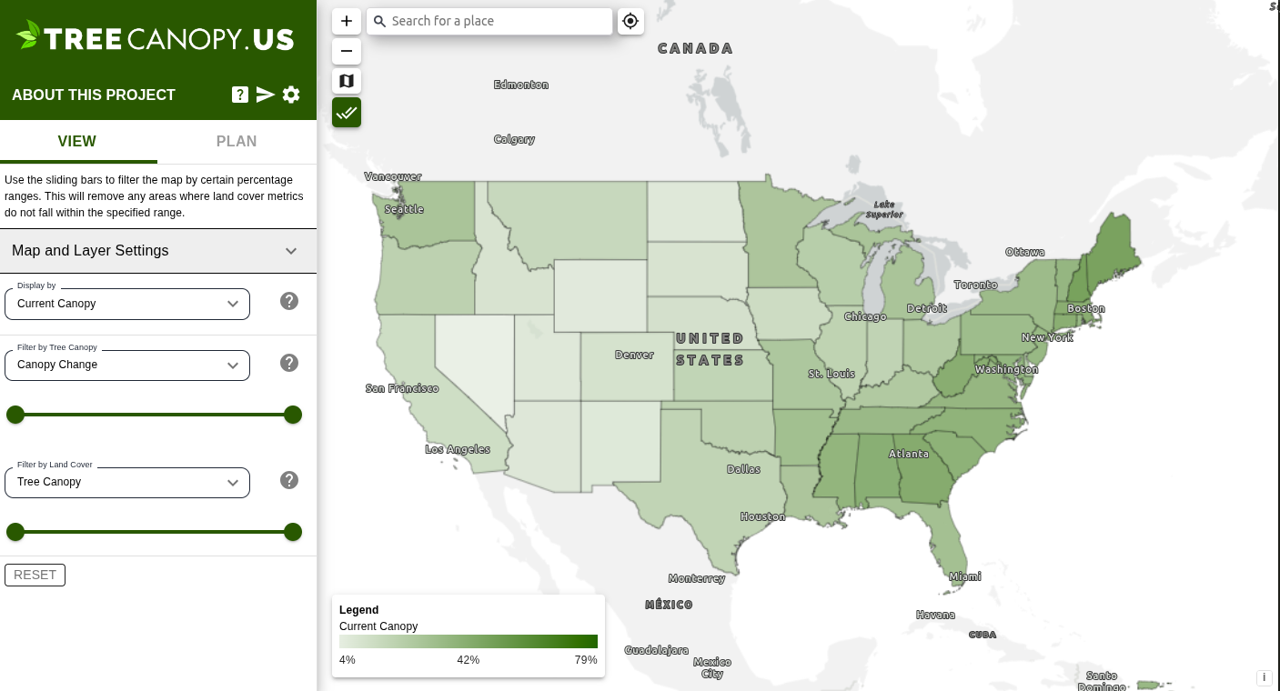 Tree canopy coverage dashboard screenshot
